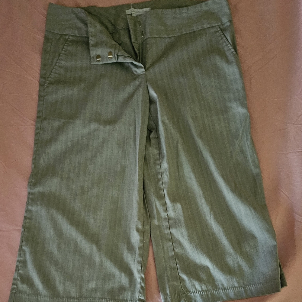 Grey Pin Striped Wide Leg Crop Pants